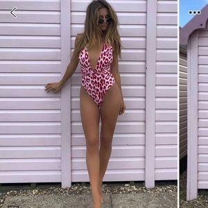Red leopard one piece bathing suit